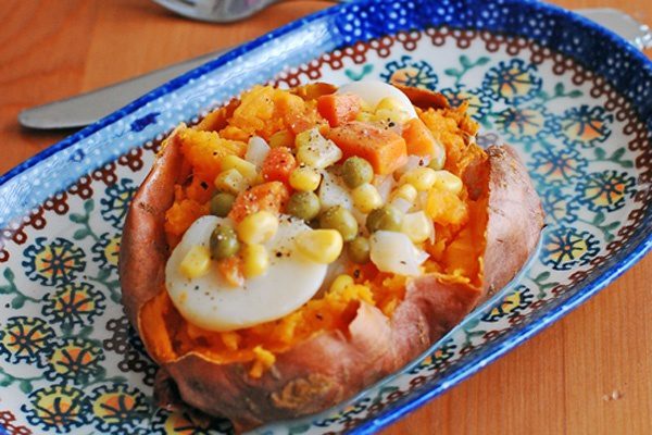 Veggie Chowder over Sweet Potato